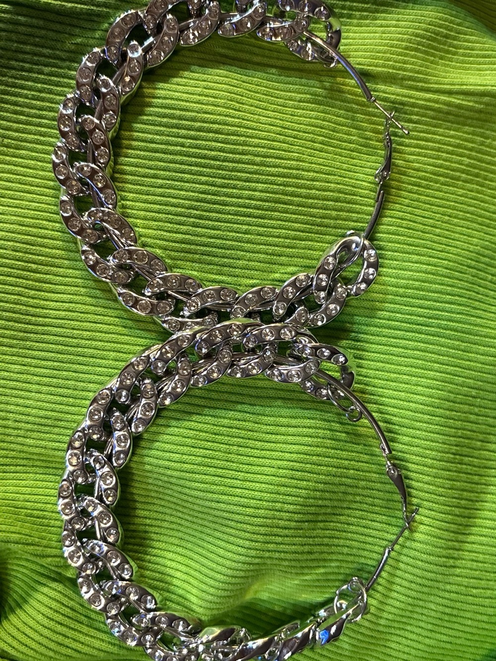 Silver Crystal Chain Hoop Earrings